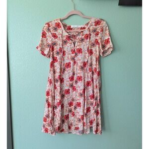 Astr  the Label Coral Pink Baby Doll Hibiscus Floral Lace Up Shift Dress